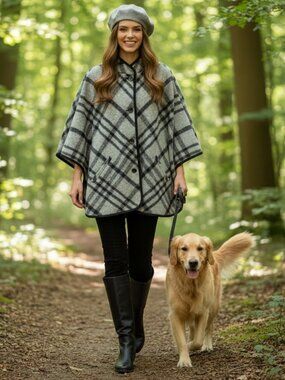 Talbots Wool Blend Plaid Cape Size M